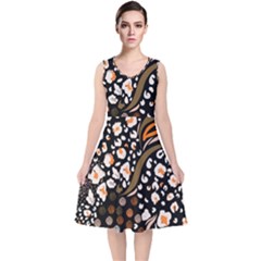 Trendy-mix-animal-skin-prints V-neck Midi Sleeveless Dress 