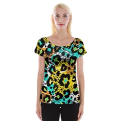 Seamless-leopard-wild-pattern-animal-print Cap Sleeve Top