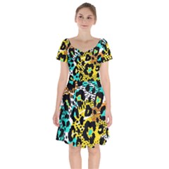 Seamless-leopard-wild-pattern-animal-print Short Sleeve Bardot Dress