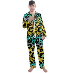Seamless-leopard-wild-pattern-animal-print Men s Long Sleeve Satin Pajamas Set