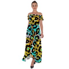 Seamless-leopard-wild-pattern-animal-print Off Shoulder Open Front Chiffon Dress