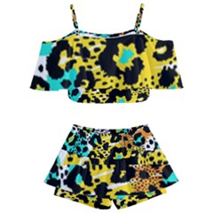 Seamless-leopard-wild-pattern-animal-print Kids  Off Shoulder Skirt Bikini