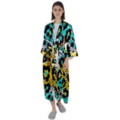 Seamless-leopard-wild-pattern-animal-print Maxi Satin Kimono