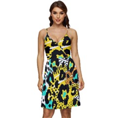 Seamless-leopard-wild-pattern-animal-print V-Neck Pocket Summer Dress 