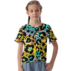 Seamless-leopard-wild-pattern-animal-print Kids  Cuff Sleeve Scrunch Bottom Tee