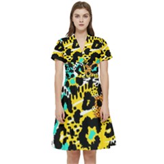 Seamless-leopard-wild-pattern-animal-print Short Sleeve Waist Detail Dress by uniart180623