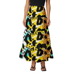 Seamless-leopard-wild-pattern-animal-print Tiered Ruffle Maxi Skirt