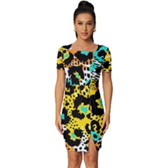 Seamless-leopard-wild-pattern-animal-print Fitted Knot Split End Bodycon Dress