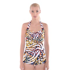 Abstract-geometric-seamless-pattern-with-animal-print Boyleg Halter Swimsuit  by uniart180623