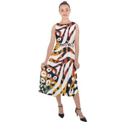 Abstract-geometric-seamless-pattern-with-animal-print Midi Tie-back Chiffon Dress