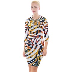 Abstract-geometric-seamless-pattern-with-animal-print Quarter Sleeve Hood Bodycon Dress by uniart180623