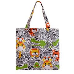 Seamless-pattern-with-wildlife-cartoon Zipper Grocery Tote Bag by uniart180623