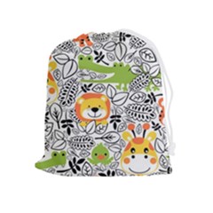 Seamless-pattern-with-wildlife-cartoon Drawstring Pouch (xl) by uniart180623