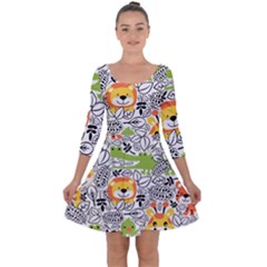 Seamless-pattern-with-wildlife-cartoon Quarter Sleeve Skater Dress