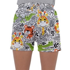 Seamless-pattern-with-wildlife-cartoon Sleepwear Shorts