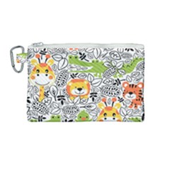 Seamless-pattern-with-wildlife-cartoon Canvas Cosmetic Bag (medium) by uniart180623