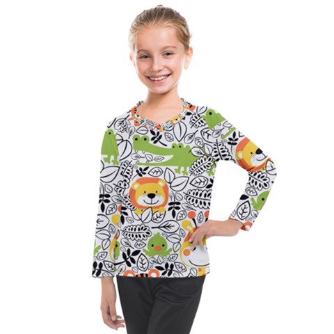 Seamless-pattern-with-wildlife-cartoon Kids  Long Mesh Tee by uniart180623