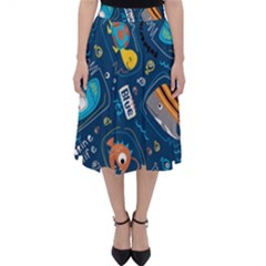 Seamless-pattern-vector-submarine-with-sea-animals-cartoon Classic Midi Skirt
