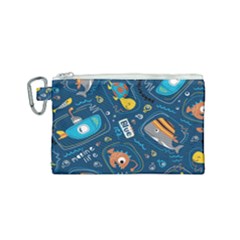 Seamless-pattern-vector-submarine-with-sea-animals-cartoon Canvas Cosmetic Bag (small) by uniart180623