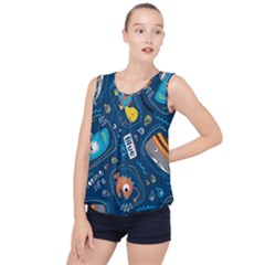 Seamless-pattern-vector-submarine-with-sea-animals-cartoon Bubble Hem Chiffon Tank Top by uniart180623