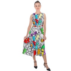 Graffiti-characters-seamless-pattern Midi Tie-back Chiffon Dress