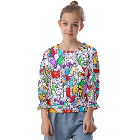 Graffiti-characters-seamless-pattern Kids  Cuff Sleeve Top by uniart180623