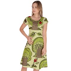 Seamless-pattern-with-trees-owls Classic Short Sleeve Dress