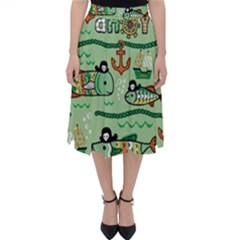 Seamless-pattern-fishes-pirates-cartoon Classic Midi Skirt