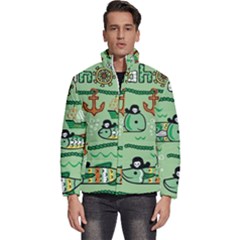 Seamless-pattern-fishes-pirates-cartoon Men s Puffer Bubble Jacket Coat by uniart180623