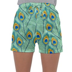 Lovely-peacock-feather-pattern-with-flat-design Sleepwear Shorts by uniart180623