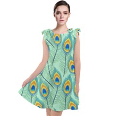 Lovely-peacock-feather-pattern-with-flat-design Tie Up Tunic Dress by uniart180623