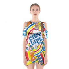 Colorful-city-life-horizontal-seamless-pattern-urban-city Shoulder Cutout One Piece Dress by uniart180623