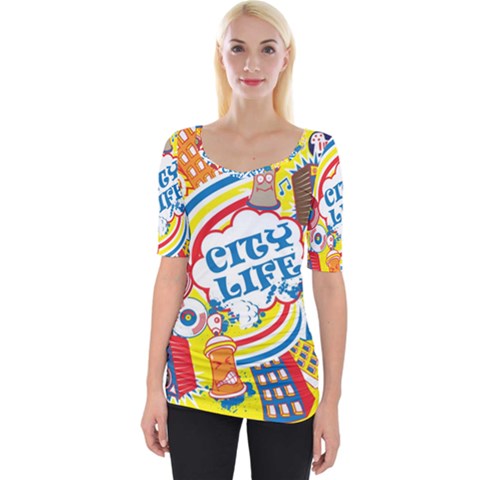 Colorful-city-life-horizontal-seamless-pattern-urban-city Wide Neckline Tee by uniart180623