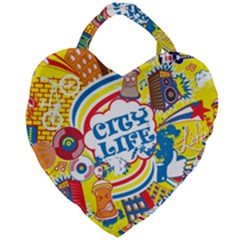 Colorful-city-life-horizontal-seamless-pattern-urban-city Giant Heart Shaped Tote by uniart180623