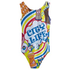 Colorful-city-life-horizontal-seamless-pattern-urban-city Kids  Cut-out Back One Piece Swimsuit by uniart180623