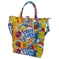 Colorful-city-life-horizontal-seamless-pattern-urban-city Buckle Top Tote Bag by uniart180623