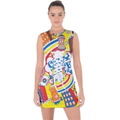 Colorful-city-life-horizontal-seamless-pattern-urban-city Lace Up Front Bodycon Dress by uniart180623