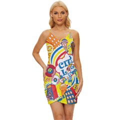 Colorful-city-life-horizontal-seamless-pattern-urban-city Wrap Tie Front Dress by uniart180623