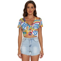 Colorful-city-life-horizontal-seamless-pattern-urban-city V-neck Crop Top by uniart180623