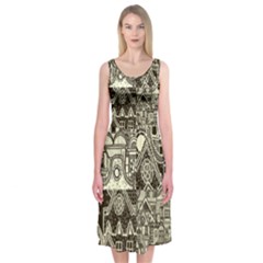 Four-hand-drawn-city-patterns Midi Sleeveless Dress