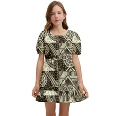 Four-hand-drawn-city-patterns Kids  Short Sleeve Dolly Dress by uniart180623