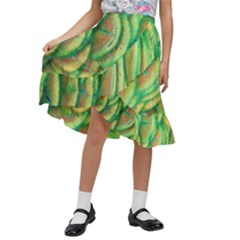 Beautiful-peacock Kids  Ruffle Flared Wrap Midi Skirt by uniart180623