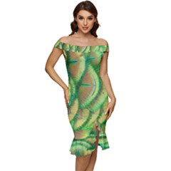 Beautiful-peacock Off Shoulder Ruffle Split Hem Bodycon Dress