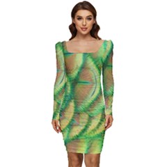 Beautiful-peacock Women Long Sleeve Ruched Stretch Jersey Dress