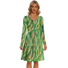 Beautiful-peacock Long Sleeve Dress With Pocket