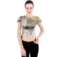 3d Typography World Map Crew Neck Crop Top by uniart180623