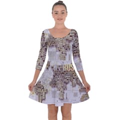 3d Typography World Map Quarter Sleeve Skater Dress