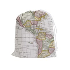 Vintage Map Of The Americas Drawstring Pouch (xl) by uniart180623