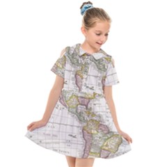 Vintage Map Of The Americas Kids  Short Sleeve Shirt Dress