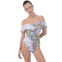 Vintage Map Of The Americas Frill Detail One Piece Swimsuit by uniart180623